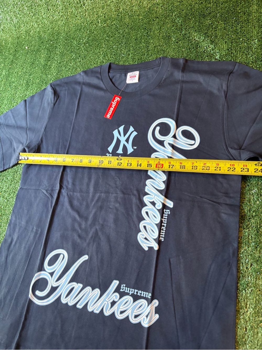 Supreme Black Tee with Light Blue Yankees Script - Picture 8 of 8